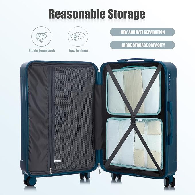 GDFStudio 20/24/28 Inch 3 Piece Luggage Set, ABS Hard Shell Spinner Suitcase with 360° Silent Wheels,TSA Combination Lock, Large Capacity Travel Luggage with Retractable Handle,Carry On,Dark Blue - Image 5