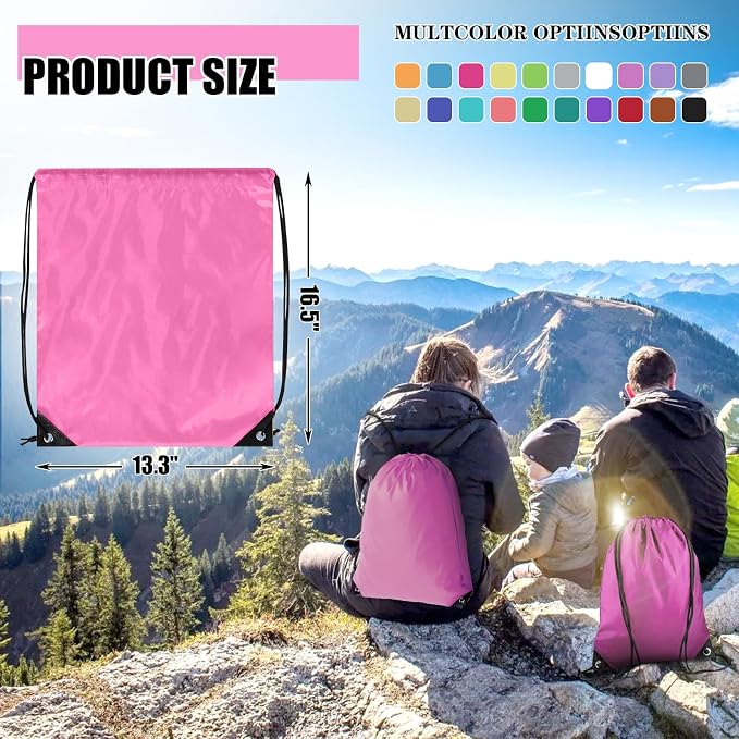 Grneric 60 Pieces Drawstring Backpack Bulk Cinch Sackpack Ployster Drawstring Bags for Gym Party Trip(Pink) - Image 4