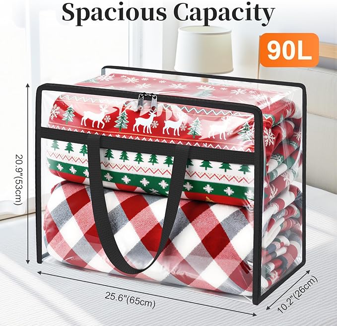 SpaceTrove Clear Clothes Storage Bags, 8 Pack Closet Organizers and Under Bed Storage Containers, Foldable Moving Bags with Zippers for Comforter, Blanket, Bedding, Duvet, PVC Packing Bags 90L - Image 2