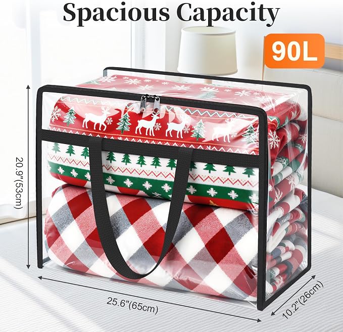 SpaceTrove Clear Clothes Storage Bags, 6 Pack Closet Organizers and Under Bed Storage Containers, Foldable Moving Bags with Zippers for Comforter, Blanket, Bedding, Duvet, PVC Packing Bags 90L - Image 2