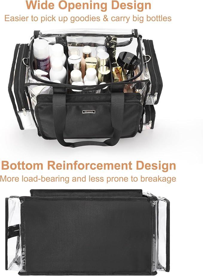 Relavel Clear Makeup Bag with 2 Clear Pouches, Extra Large Makeup Artist Kit Set, Cosmetic Storage Organizer Hair Stylist Traveling Bag, Transparent Tote Duffle Beach Toiletry Bag with Shoulder Strap - Image 3