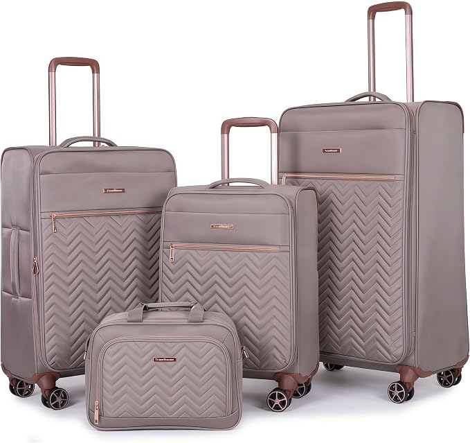 Travelhouse 4-Piece Softside Luggage Set with Spinner Wheels | Lightweight expandable suitcases: 16" underseat duffel bag + 20" carry-on + 24" + 28" checked by Travelhouse