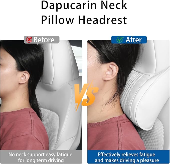 Car Headrest Memory Foam Neck Pillow for Driving White, 2 Packs | Soft Comfortable Leather Seat Head Rest Pillow Headrest Travel Neck Support Cushion for Most Cars SUV Home Office Chair - Image 5