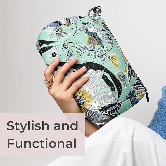 POPUPS Brand Large Makeup Bag with Zipper - Neoprene Machine Washable Travel Toiletry Cosmetic Organizer Pouch for Women (Print Blossom Mint) - Image 6