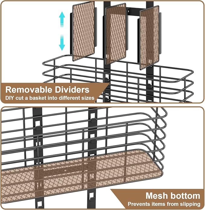 Yuyetuyo 5-Tier Over The Door Organizer Bathroom - Hair Dryer Holder - Hair Tool Organizer Adjustable Height, DIY Bathroom Storage Shelf Wall Mounted for Flat/Curling Irons, Straighteners, Skincare - Image 7
