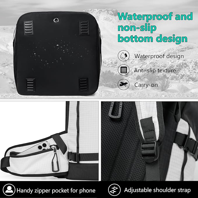 Ski Boot Bag, 55L/70L Waterproof Ski and Snowboard Boots Travel Backpack for Skis, Snowboard, Ski Helmet, Goggles, Gloves & Accessories - Image 5