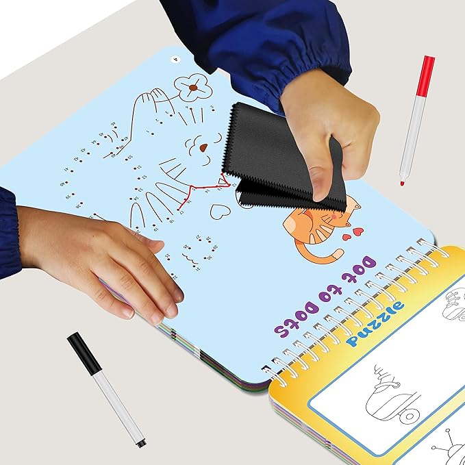 2 Pack Reusable Activity Game for Kids Ages 4-8, 8-12,Travel Games Include 56 Different Game,1-2 Players,Toy & Learning Tool for Road Trip Airplane Activity