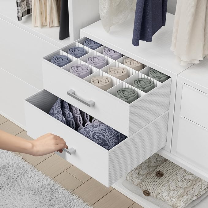 BOLUO Small Closet Organizer Drawers,Underwear and Bra Organizer with Divider for Socks,Fabric College Dorm Storage White by BOLUO
