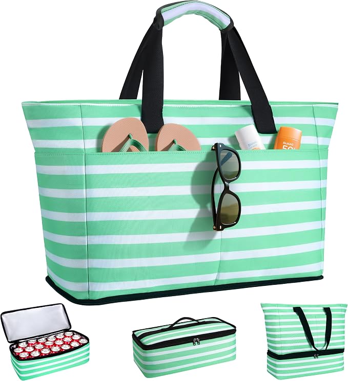 ISEYOU Beach Bag with Cooler, 49L Large Waterproof Sandproof Tote with Zipper, Foldable Travel Bag for Beach, Pool, Picnic by ISEYOUmakeabetterlife