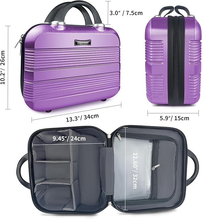 14 Inch Waterproof Hard Shell Travel Makeup Case (Purple) | ABS Scratch-Proof, Carrying Cosmetic Organizer Case with Elastic Band, Train Case, Mini Suitcase Vanity Case for Women Girl - Image 3