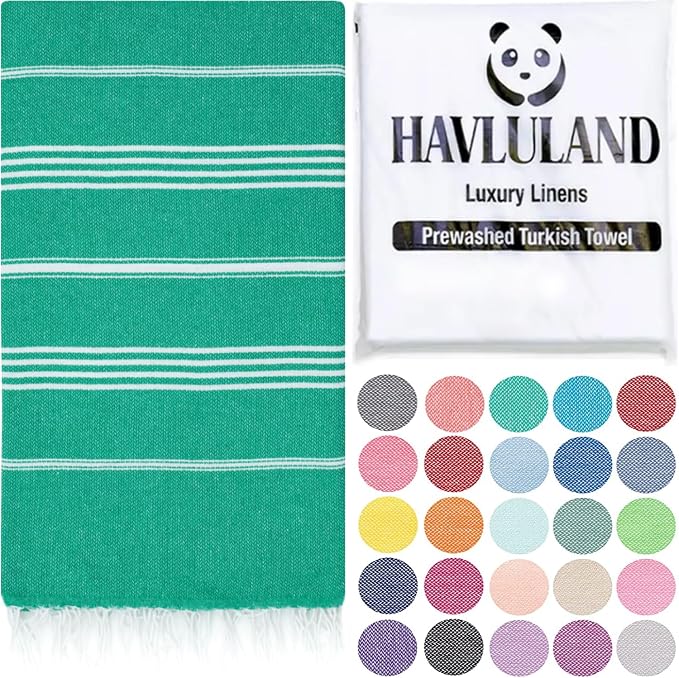 HAVLULAND Turkish Beach Towels Oversized, 40"x72", Absorbent Quick Drying 100% Cotton Sand Free Beach Towels, Turkish Towels for Pool, Sauna, Bath, Travel, Camping, Picnic Blanket - Green by Havluland