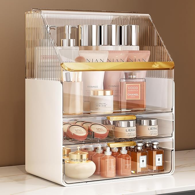 Makeup Organizer Countertop with Lid, Skincare Organizers for Vanity, 3 Tiers Clear Makeup Storage Cosmetic Display Cases Holder for Bedroom Bathroom Dresser Desk Countertop by Unknown