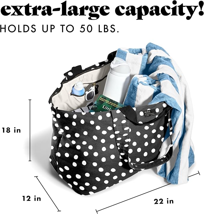 Fit & Fresh XL Beach Tote Bag for Women – XL Travel Tote with Zipper & Pockets, Oversized Canvas Pool Bag, Weekender Carry-On - Image 3