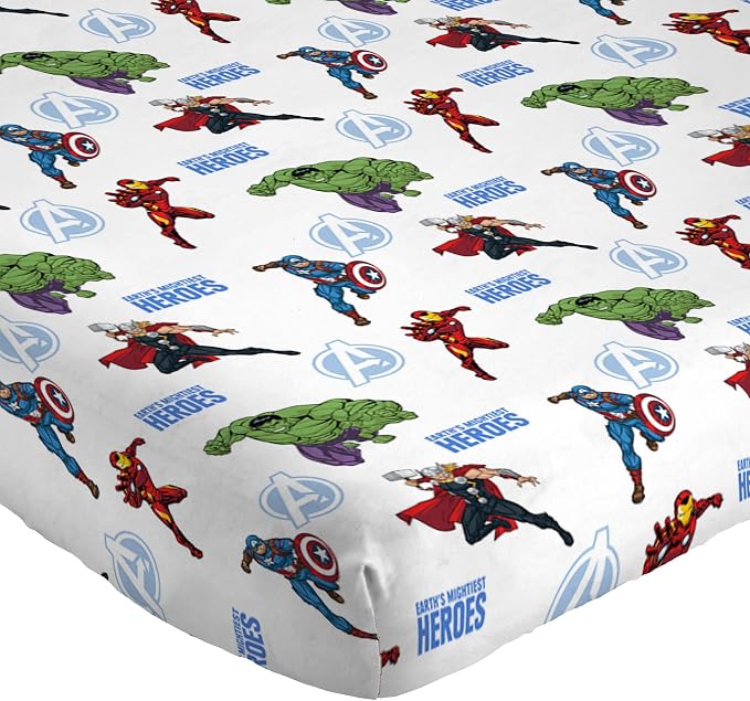 Jay Franco Kids Sheet Set with Fitted, Flat Sheets & Pillow Cover - Ultra-Soft Bedding with Pillowcase for Room Decor, White - Avengers, 4 Piece Queen - Image 2