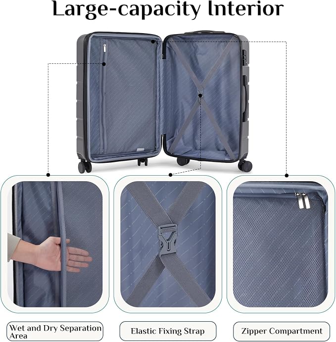 OLIXIS 20 Inch Carry-On Luggage, Hardside Suitcase with Spinner Wheels, Lightweight ABS Hard Shell Travel Luggage, TSA Approved Lock, Expandable Small Suitcase for Business & Travel–Deep Grey - Image 6