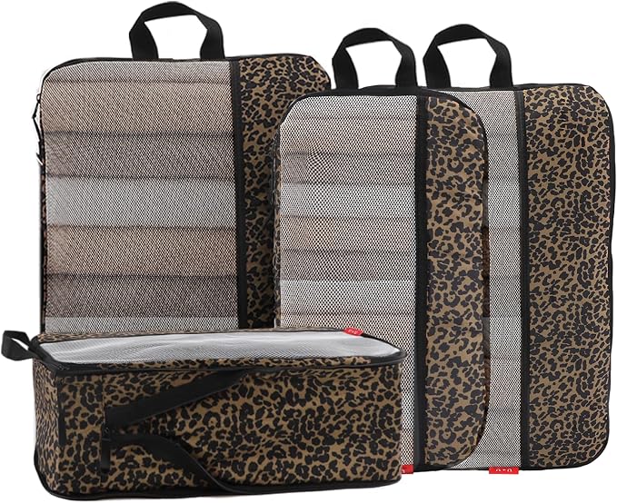 U+U 4 Set Compression Packing Cubes - Ultralight Travel Organizers, Space-Saving Suitcase Organizer, Expandable Packing Cubes for Travel, Business Trip and Family Vacation (Leopard) by UU