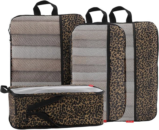 U+U 4 Set Compression Packing Cubes - Ultralight Travel Organizers, Space-Saving Suitcase Organizer, Expandable Packing Cubes for Travel, Business Trip and Family Vacation (Leopard) by UU