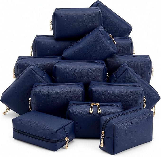 Kigeli Aesthetic Makeup Bags PU Leather Cosmetic Pouches Waterproof Plain Toiletry Bags Makeup Pouches Bulk for Women Party Gift Travel Storage Organizer(Navy Blue,7.1 x 2.8 x 4.3 in) by Kigeli