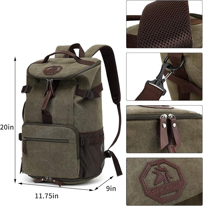 Kalesi Gym Duffle Bag Backpack 4-Way Vintage canvas with Shoes Compartment for travel Sport Hiking laptop (Vintage green) - Image 2