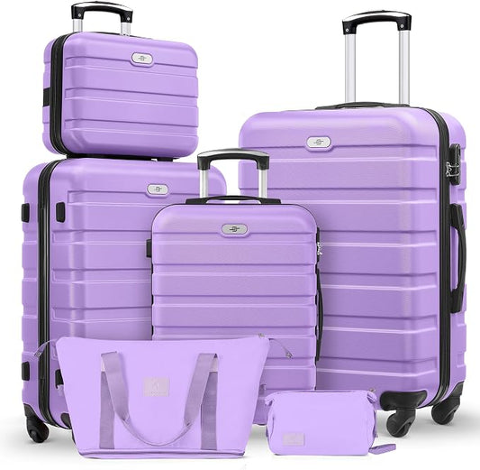 Suitour Luggage Sets 6 Piece, 20-inch Carry-on and 24 inch28 inch Checked Suitcase Set with Cosmetic Case and Expandable Travel Duffle Bags Set(Purple) by Suitour