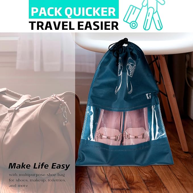 Kuber Industries Pack of 8 Shoe Bags | Shoe Bags for Travel | Non-Woven Shoe Storage Bags | Storage Organizers Set | Shoe Cover with Transparent Window | Shoe Dori Cover | Navy Blue - Image 6