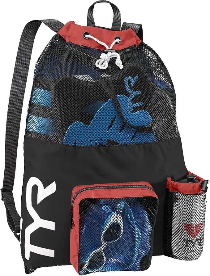 TYR Big Mesh Mummy Backpack for Swim, Gym and Workout Gear, Black, 40-Liter Capacity by TYR