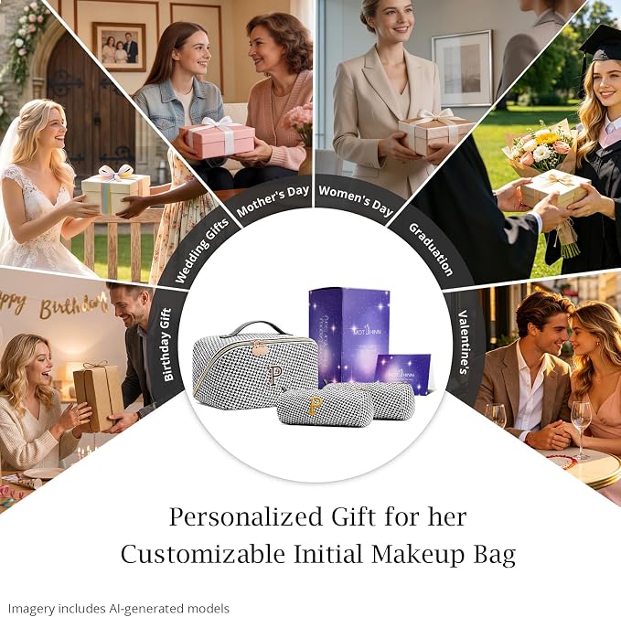 Personalized Gift Travel Makeup Bag: Initial Makeup Organizer Bag for Women | 3-in-1 Custom Make up Bag Set - Vegan Leather Travel Cosmetic Bag - Luxury Gift for Women – Birthday, Anniversary, Graduation - Image 7