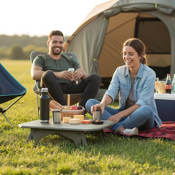 TOPCHANCES Folding Camping Table, Ultralight Aluminum Portable Table with Adjustable Height, 2-in-1 Carry Bag for Outdoor Picnic, Travel, Beach, BBQ & Festival (Army Green) - Image 2