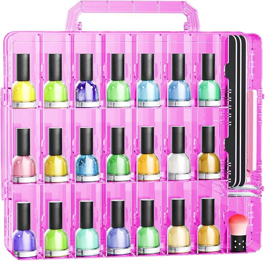 JIASHENG Nail Polish Organizer Case for 48 Bottles Gel Nail Polish Storage | Double Side Adjustable Space Divider for Acrylic Nail Gel Dip Powder Tips Set with Two Toe Separator, Pink by JiashengDirect