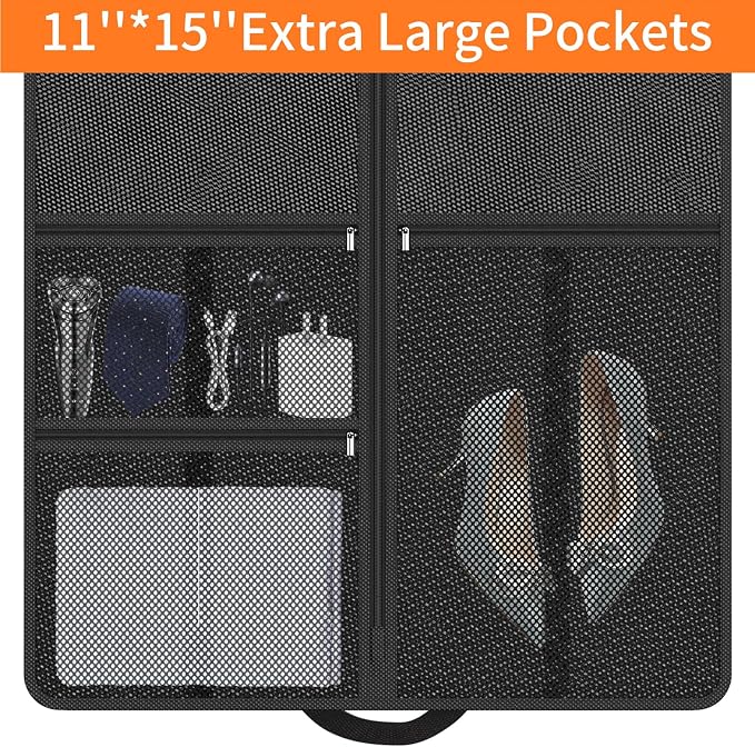 Garment Bag Travel Suit Storage: 63 Inch 2 Packs Fabric Breathable Zippered - Clothes Covers Carry Shoe Pockets Lightweight - Women Travel Wardrobe Protector Hanging Up Multiple - Image 4