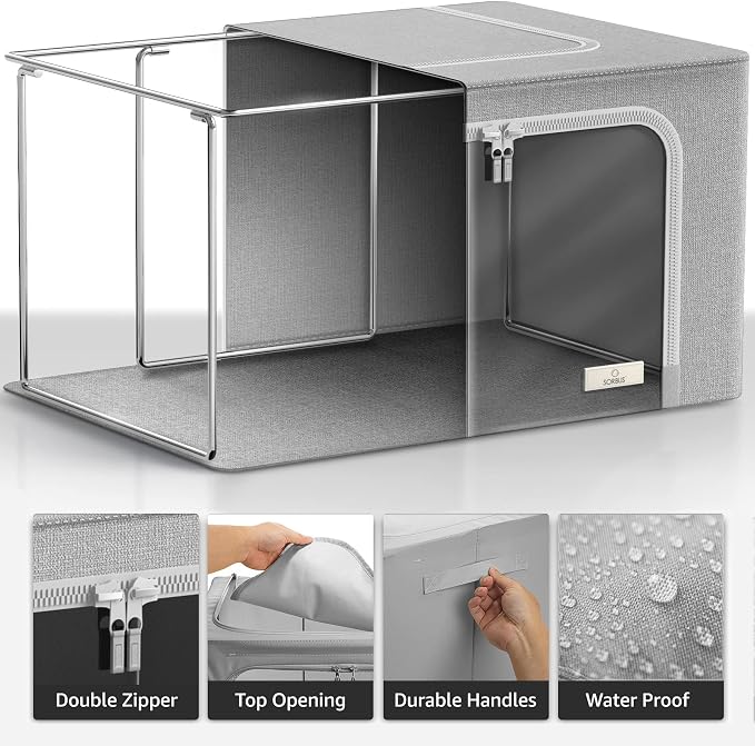 Sorbus Jumbo Storage Bins with Metal Frame - Oxford Fabric Storage Containers with Large Clear Window & Carry Handles - Stackable & Foldable Clothes Organizer Bags for Bedding Linen, Clothing & More - Image 2