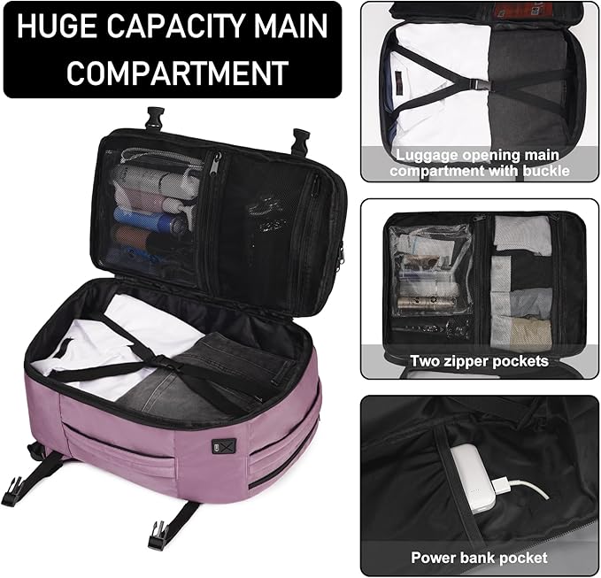 ECOHUB Travel Backpack 18x14x8 Spirit Airlines Personal Item Bag Carry On Backpack 13 Pockets Large Work Casual Daypack for men Airline Approved Waterproof Gym Backpacks with Charging Port, Pink - Image 4