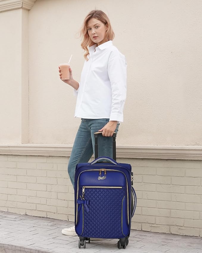 Carry On Luggage 22x14x9 Airline Approved, 20 Inch Softside Suitcase with 4 Pcs, Lightweight Luggage for Women with TSA Lock and 4 Spinner Wheels, Soft Side Carry-on Suitcases for Travel, Blue - Image 2