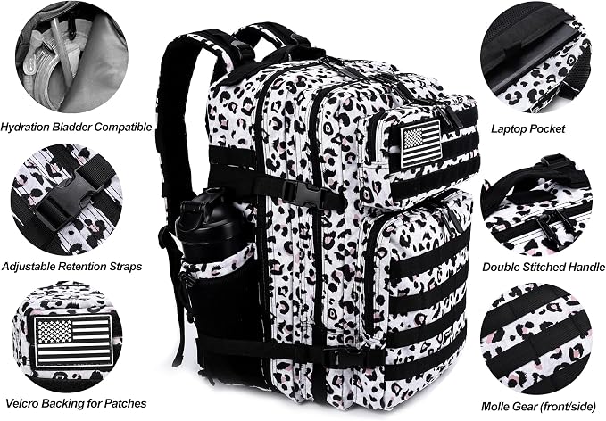 LHI Military Tactical Backpack for Men and Women 45L Army 3 Days Assault Pack Bag Large Rucksack with Molle System - Leopard - Image 5