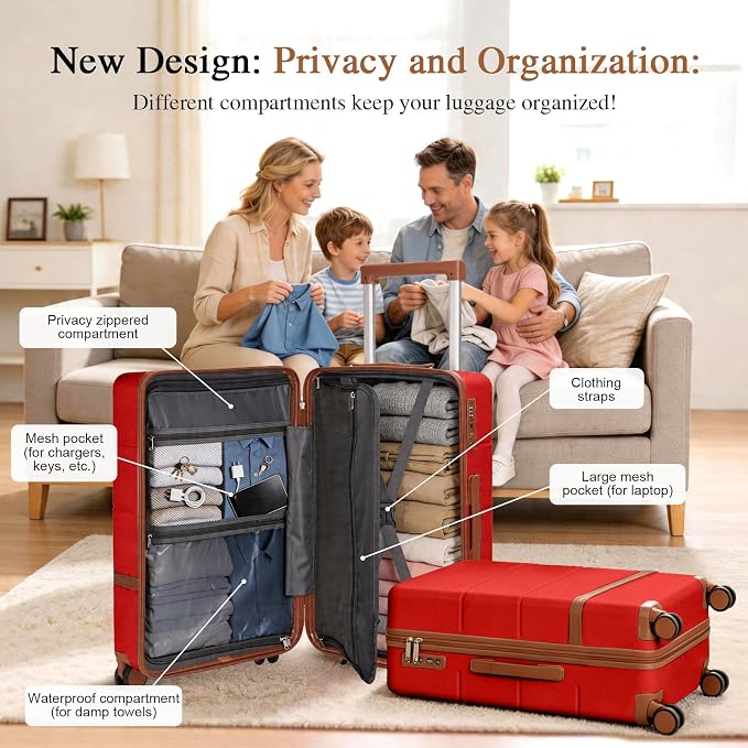 Luggage Sets, 2 Piece Suitcase set with wheels Tsa Lock 20/24 inchi Hardshell Waterproof Travel Suitcases luggage for Women/Men/Family(Red) - Image 3