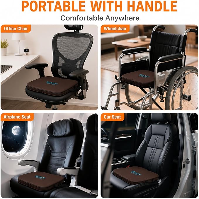 Sojoy 3-in-1 Foldable Gel Seat Cushion with Memory Foam Ergonomic Portable Cushion for Back Pain & Tailbone Relief - Perfect for Office Chair, Airplane Travel & Stadium Seats (18.5" x 15" x 2" Brown) - Image 4