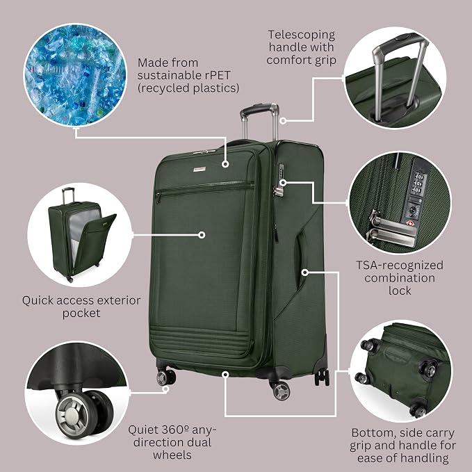 Ricardo Beverly Hills Avalon Softside 2-Piece Luggage Set Made with Sustainable 100% Recycled PET (rPET), Lightweight, Eco-Friendly Travel, Expandable, Dual Spinner Wheels, Juniper Green, (20" & 24") - Image 3