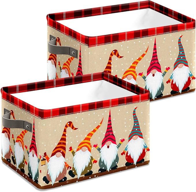 Christmas Foldable Baskets Storage Bins with Handles, Christmas Dwarf Decorative Cloth Organizer Storage Boxes 2 2piece - Image 4