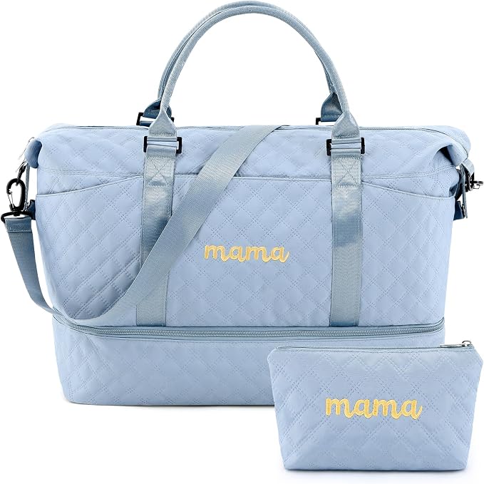 Dansydaisy Mama Hospital Bag for Women Labor Delivery Travel Duffle Bag with Shoe Compartment and Toiletry Pouch Waterproof Letter Embroidered for Pregnancy Weekender Overnight Gym Gift, Blue by Dansydaisy