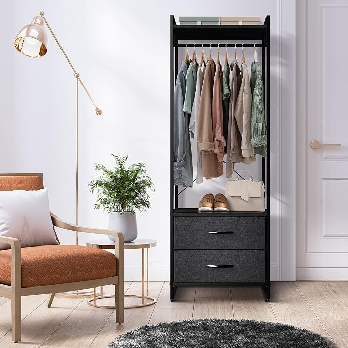 Sorbus Clothing Rack with Drawers - Clothes Stand Dresser - Wood Top, Steel Frame, & Fabric Drawers - Tall Closet Storage Organizer - Garment Rack for Hanging Shirts, Dresses, & Jackets - Image 3