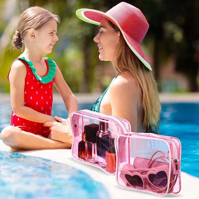 60 Pcs Clear Makeup Bags Bulk Travel Toiletry Bag 7 x 5.5 x 1.6 Inch PVC Zipper Pouch Waterproof Plastic Cosmetic Case Portable Organizer for Women Summer Bathroom (Fluorescent Pink) - Image 5