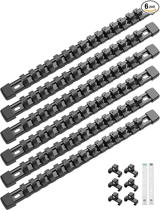 ALOANES 6PC ABS Socket Organizer, Socket Rails Fit 3/8 inch Drive | Portable Heavy Duty Socket Holders Hold up 90 Sockets for Toolbox Drawer Bags(Black) by Aloanes