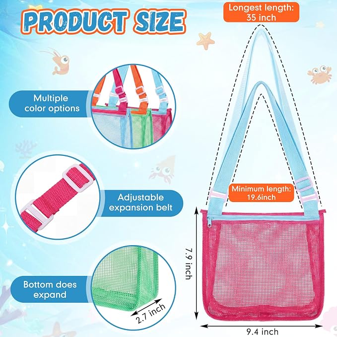 Frienda 3 Pcs Mesh Beach Bag Beach Seashell Bag Shell Collecting Sand Toy Totes Colorful Swimming Accessories Storage Pouch with Adjustable Carrying Straps for Men and Women (Colors H) - Image 2