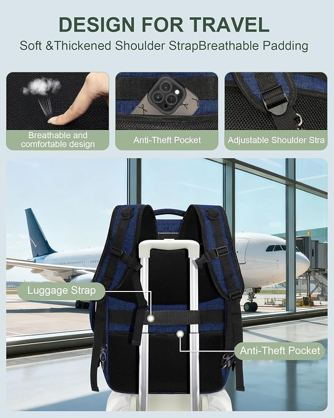 Travel Carry On 17.5" Laptop Expandable Backpack for Men Women, Personal Item Bag Waterproof Airline Approved with USB Charging Hole 3 Packing Cubes, Large Weekender Daypack Business Luggage Suitcase - Image 7