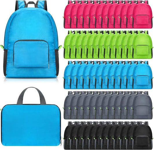 Jexine 80 Pack Backpack Bulk 17 Inch Foldable Backpack 5 Assorted Colors Lightweight Back Pack for Outdoor Travel Zippered Book Bags by Jexine