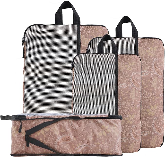 U+U 4 Set Compression Packing Cubes - Ultralight Travel Organizers, Space-Saving Suitcase Organizer, Expandable Packing Cubes for Travel and Family Vacation (Paisley Pattern) by UU