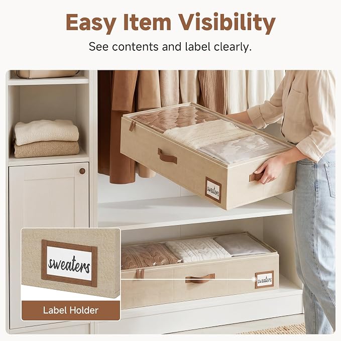 StorageWorks Large Under Bed Storage Containers with Handles and Label Holder, 2 Pack Ultra-thick Fabric Underbed Bins, Closet Organizer for Clothes, Blankets, Sweater - Image 3