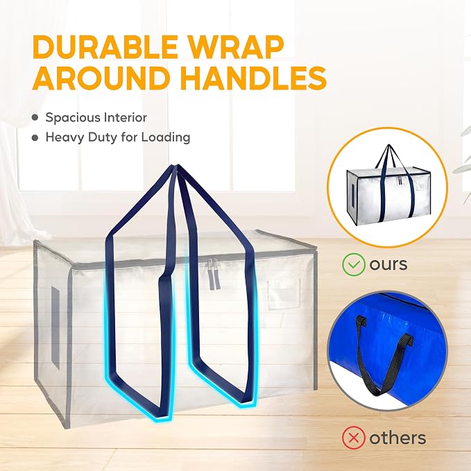 HealSmart 6 Pack Large Moving Bags with Zippers & Handles, Moving Supplies with lids, Heavy Duty Totes for Space Saving, Fold Flat, Moving and Storing, Clear - Image 4