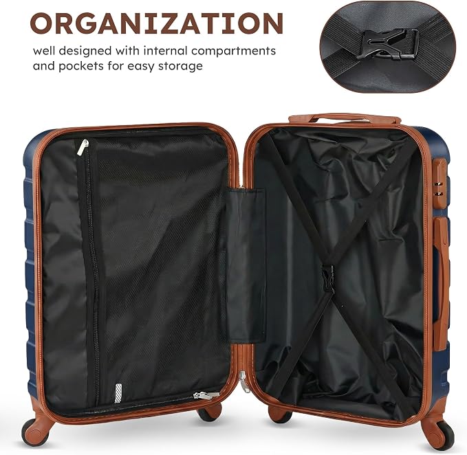 Suitour 4 Piece Luggage Sets, Hard Shell Suitcase Set with Spinner Wheels 16 20 24 28inch Travel Sets(Navy Brown) - Image 7