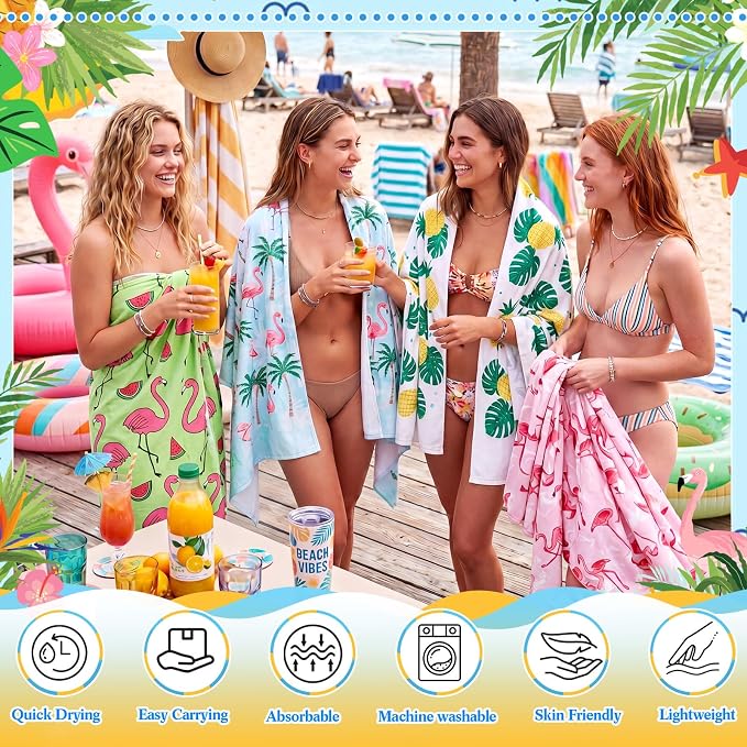 Peryiter 48 Pcs Microfiber Beach Towel with Bags Bulk, 24 Large Quick Dry Pool Towels and 24 Storage Bags, 28 x 55 Inch Flamingo Blanket for Beach Swimming Summer Party Camping Travel Women - Image 3
